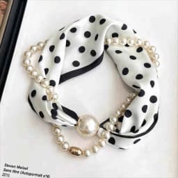 Fashion Magnetic Buckle Neck Scarf Narrow with Pearls Chain Necklace Satin Scarf Thin Soft Neckerchief