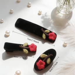 3PC Fashion Velvet with Rose Flower Hair Side Clips Vintage Hairpin for Girls Women Korean Hair Accessories