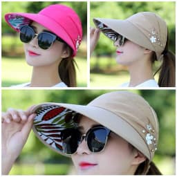 Women Summer Empty Top Sun Protection Cap Large Brim Anti-UV Ponytail Hat For Women Outdoor Travel Beach Visor Fisherman Hats