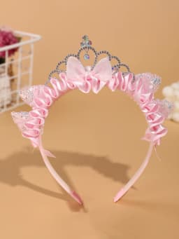 Children's Pink Princess Crown Hairband - Little Girl Sequined Cat Ears Bow Hairband - Birthday Party Performance Headwear