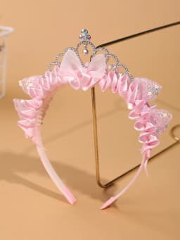 Children's Pink Princess Crown Hairband - Little Girl Sequined Cat Ears Bow Hairband - Birthday Party Performance Headwear