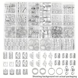280pcs Silvery Metal Hair Braiding Rings & Cuffs Set - Hip-Hop Punk Style Hollow-Out Dreadlock Beads for Women and Girls DIY