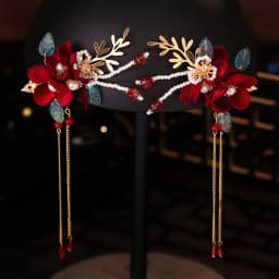 Elegant Vintage Hair Clips Red Silk Flower Duckbill Clips Chinese Style Flower Hairpin Wedding Hair Accessories Ancient Headwear