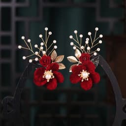 Elegant Vintage Hair Clips Red Silk Flower Duckbill Clips Chinese Style Flower Hairpin Wedding Hair Accessories Ancient Headwear