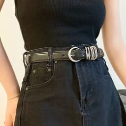 Black Leather Belts Cool Needle Metal Buckle Two-layer Cowhide Belt for Women Man Personalized Belt for Jeans Casual Pants Dress