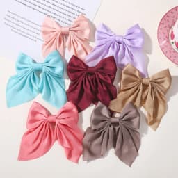 LOVEKIKI 4.9inch Elegant Hair Bows Hair Clip for Womens Fashion Ponytail Hairgripes Girls Solid Color Satin Butterfly Barrettes