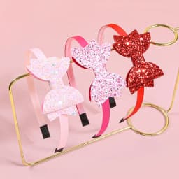 3pcs Valentine's Day Headbands for Girls Pink Red Glitter Hair Bows Hairbands for Kids Valentine's Day Party Hair Accessories
