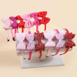 3pcs Valentine's Day Headbands for Girls Pink Red Glitter Hair Bows Hairbands for Kids Valentine's Day Party Hair Accessories