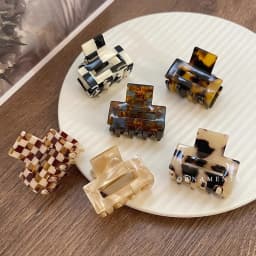 1pc Acetate Leopard Print Checkerboard Plaid Hairpin, Classic and Daily Grab Clip, Small Square High Ponytail Hair Claw