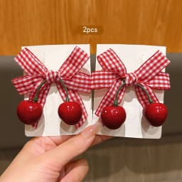 2 Korean version sweet cherry bow hair clips suitable for daily hair accessories