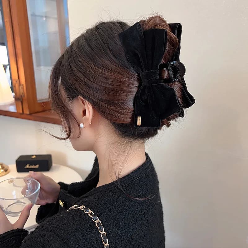 Double-Sided Bow Shark Clips Woman Black Red Velvet Hair Clips Back Head Hairpin Fashion Barrettes Sweet Girls Hair Accessories