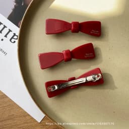 Temperament wine red~Korean FRANCE small bow spring clip French bangs clip edge clip hair accessory headpiece