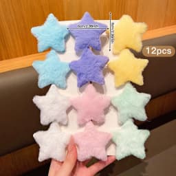12 random plush star hair clips in different colors, sweet and stylish colored hair accessories suitable for daily use