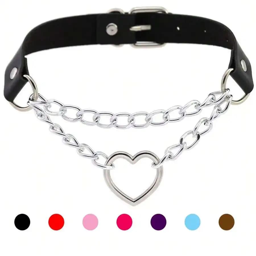 Yanxyad Leather Choker Collar Necklace, Heart Shape Gothic Punk Rock Choker Necklace Collars Valentines,Mom,Mother,Mother's Day,