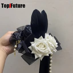 Headwear Spike Lolita Y2K Girl Gothic Punk Harajuku Ball Rose Pearl Feather Small Hat Elegant Hairpins Clip Hair Clip Hairgrips