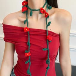 Cool Wool Knitted Scarf Handmade Crocheted Korean Style Rose Flower Shawl Harajuku Style Ribbon Knit Headband Ladies