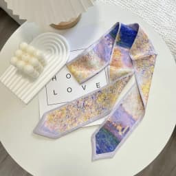 High-Grade Flower Print Long Silk Scarf Hair Band Ribbon Tied-up Hair Long Bow Vintage Satin Ribbon Hair Accessories For Women