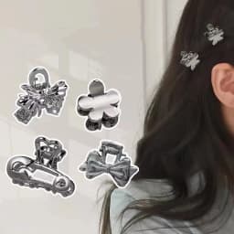 Metal Flower Mini Claw Clips for Women - Summer Bow Bangs Clips, Makeup Flyaway Fixing Tools, Shark Clips Hair Accessories