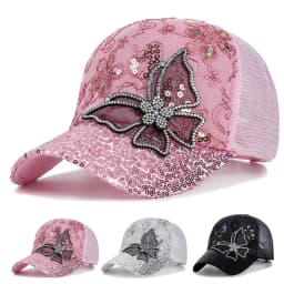 Unisex Butterfly Lace Glitter Baseball Net Caps Spring and Summer Outdoor Adjustable Casual Hats Sunscreen Hat