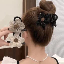 1pc Advanced Net Mesh Rhinestone Flower Claw Clip for Women 2025 New Shark Clip High Ponytail Hair Cl