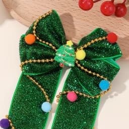 New Year Christmas Bow Hair Clips Christmas Tree Decoration Hairpins Glittery Colorful Pom Poms Barrette For Girls Accessories