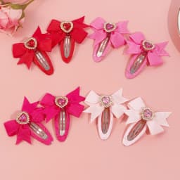 8pcs Girls Hair Bows Barrettes Clips Valentine's Day Hair Clips Ribbon Snap Crystal Heart Hair Clip Kids Girls Hair Accessories