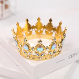 Rose Gold Powder Diamond Round Crown - Luxury Water Droplet Style Children's Birthday Crown - Princess Style Wedding Dress Accessory