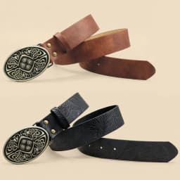 Vintage Celtic Knot Buckle Leather Belt - Embossed Brown/Black Fashion Waist Strap for Men & Women