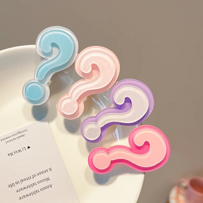 4Pcs Cute Question Mark Acrylic Hair Clips - Colorful Hair Accessories for Women Girls, Daily/Party Hairstyling Decor Hairpin