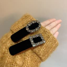 2PCS Black Velvet Hair Clips Set, Smoky Rhinestone Decor Oval-Shape Hair Accessories For Women, Stylish Daily Wear Party Decor