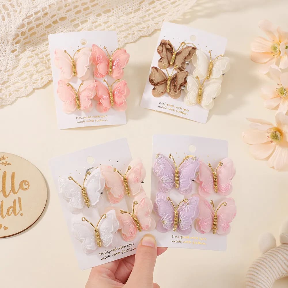 RAINBOW BOWS 4 Pcs / Set Girl Double Butterfly Hair Clips DIY Hairgrip Hat Hair Accessories Set