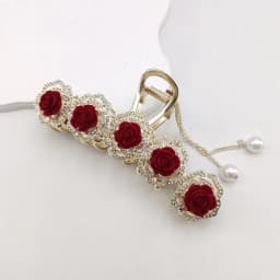 Fashion Romatics Fashion Antique Red Roses Flowers Hair Claws For Women DiamondMetal Hair Accessories