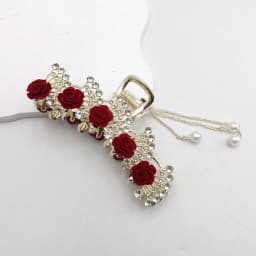 Fashion Romatics Fashion Antique Red Roses Flowers Hair Claws For Women DiamondMetal Hair Accessories