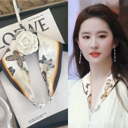 New Summer Pearl Decoration Magnetic Buckle Silk Scarf Versatile Neck Protection Fashionable High End Matching Shirt Scarf Lady