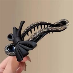 Rhinestone Duckbill Clip Classic Black Bow Convenient Hairpin Versatile Fashion Girls Hairpin Hair Accessories