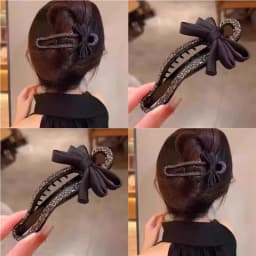 Rhinestone Duckbill Clip Classic Black Bow Convenient Hairpin Versatile Fashion Girls Hairpin Hair Accessories