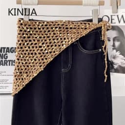 Ins Style Sequined Hollow Knitted Triangle Scarf Women Summer Travel Photo Atmosphere Versatile Casual Y2K Beanies Headband