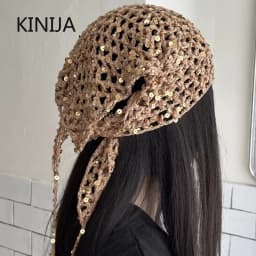 Ins Style Sequined Hollow Knitted Triangle Scarf Women Summer Travel Photo Atmosphere Versatile Casual Y2K Beanies Headband