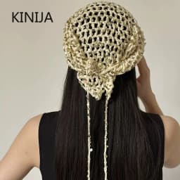 Ins Style Sequined Hollow Knitted Triangle Scarf Women Summer Travel Photo Atmosphere Versatile Casual Y2K Beanies Headband
