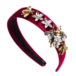 Cross-Border Vintage Court Style Baroque Rhinestone Headband Bee Wide Edge Gold Velvet Head Buckle Pearl Headband
