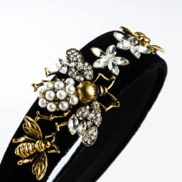 Cross-Border Vintage Court Style Baroque Rhinestone Headband Bee Wide Edge Gold Velvet Head Buckle Pearl Headband
