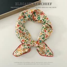 Elegant Cashew Small Square Scarf Cherry Flower Cotton Linen Print Scarves Korean Headband Printed Silk Scarf Outdoor