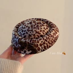 1Pcs Vintage Leopard Print Satin Top Hat Hair Clip with Bow Decoration French Side Clip for Ladies' Elegant Style Hair Clip