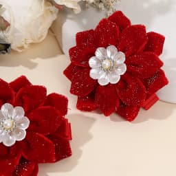 2Pcs Glittering Velvet Hair Clips Sweet Artificial Flower Hairpins Elegant Floral Pearls Barrette For Girl Headwear Accessories