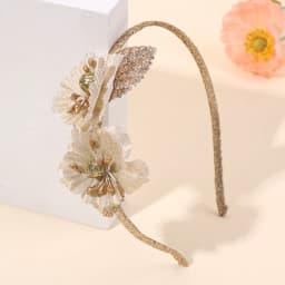 New Sparkling Flower Headband Sweet Gold Glitter Artificial Floral Hair Band For Girls Women Trendy Headwear Hair Accessories