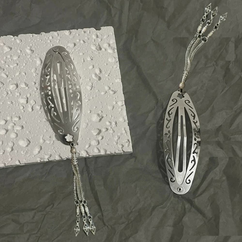Hollow Metal Tassel Hairpin Exquisite Simple Design Front Hair Clip Unique Side Clip Retro Chinese Style Women's Hair Accessory
