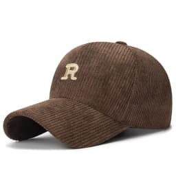 Embroidered 'R' Letter Corduroy Baseball Cap Breathable Casual Peaked Cap Adjustable Solid Color Sunscreen Hat Autumn Winter