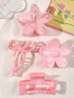 4Pcs Autumn Winter Burgundy Bow Square Flower Hair Claw Clips for Women MultiStyle Red Fashion Hair Accessories Headwear Hairpin