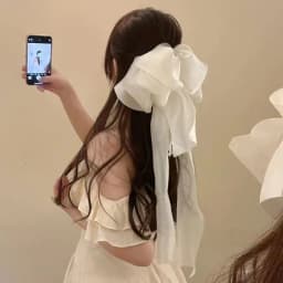 Ethereal Large Bow Hair Clip with Long Ribbon Tails Spring Clip for Back of Head Elegant Women's Hair Accessory Fairy Core