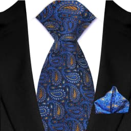 Fashion Royal Blue Men Tie Luxury Plaid Stripes Paisley High Quality Pocket Square Necktie Sets Groom Wedding Busienss Gifts